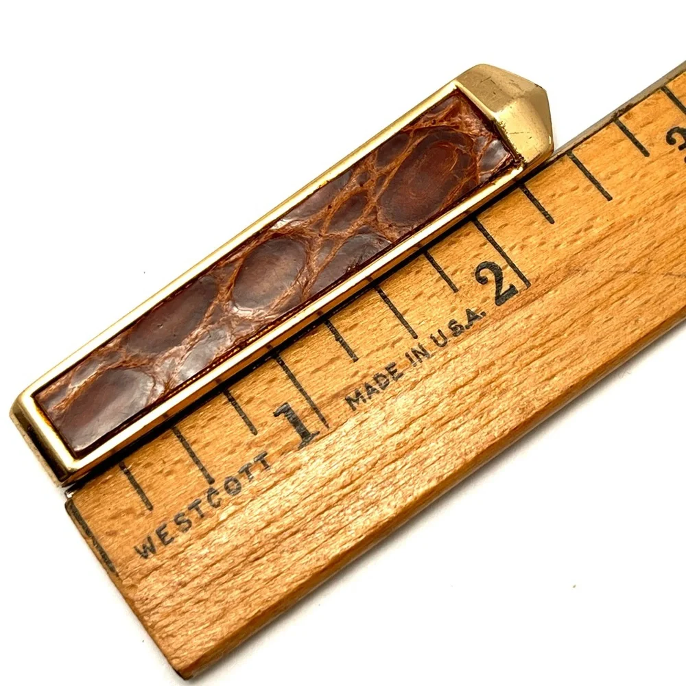 Mid Century Alligator Croc Leather Tie Clip ANSON Money Clip Vintage 1950’s